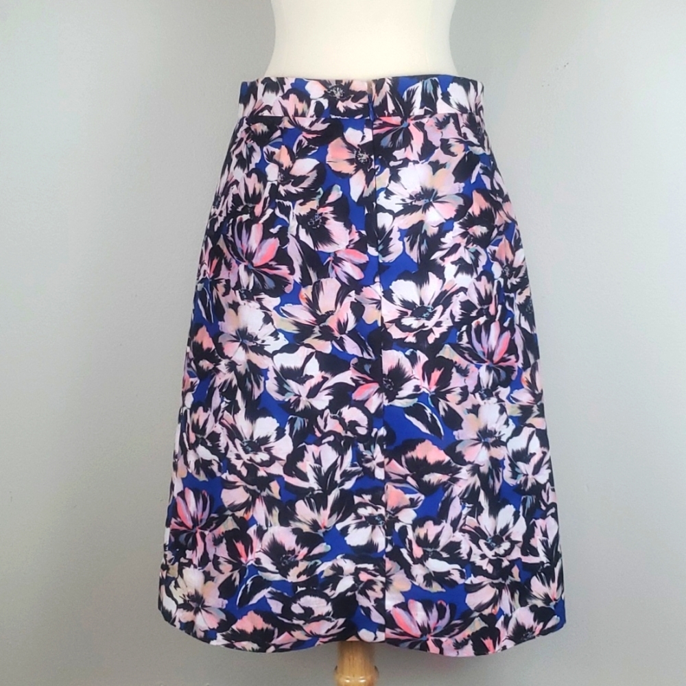 Sz2 J.Crew Blue Floral A-Line Knee Length Skirt - Picture 3 of 6